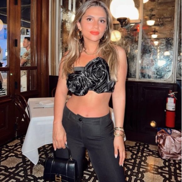 BLOGGER'S FAVE! Zara Black Satin Flower Crop Top Sz Small NWT - Picture 13 of 16